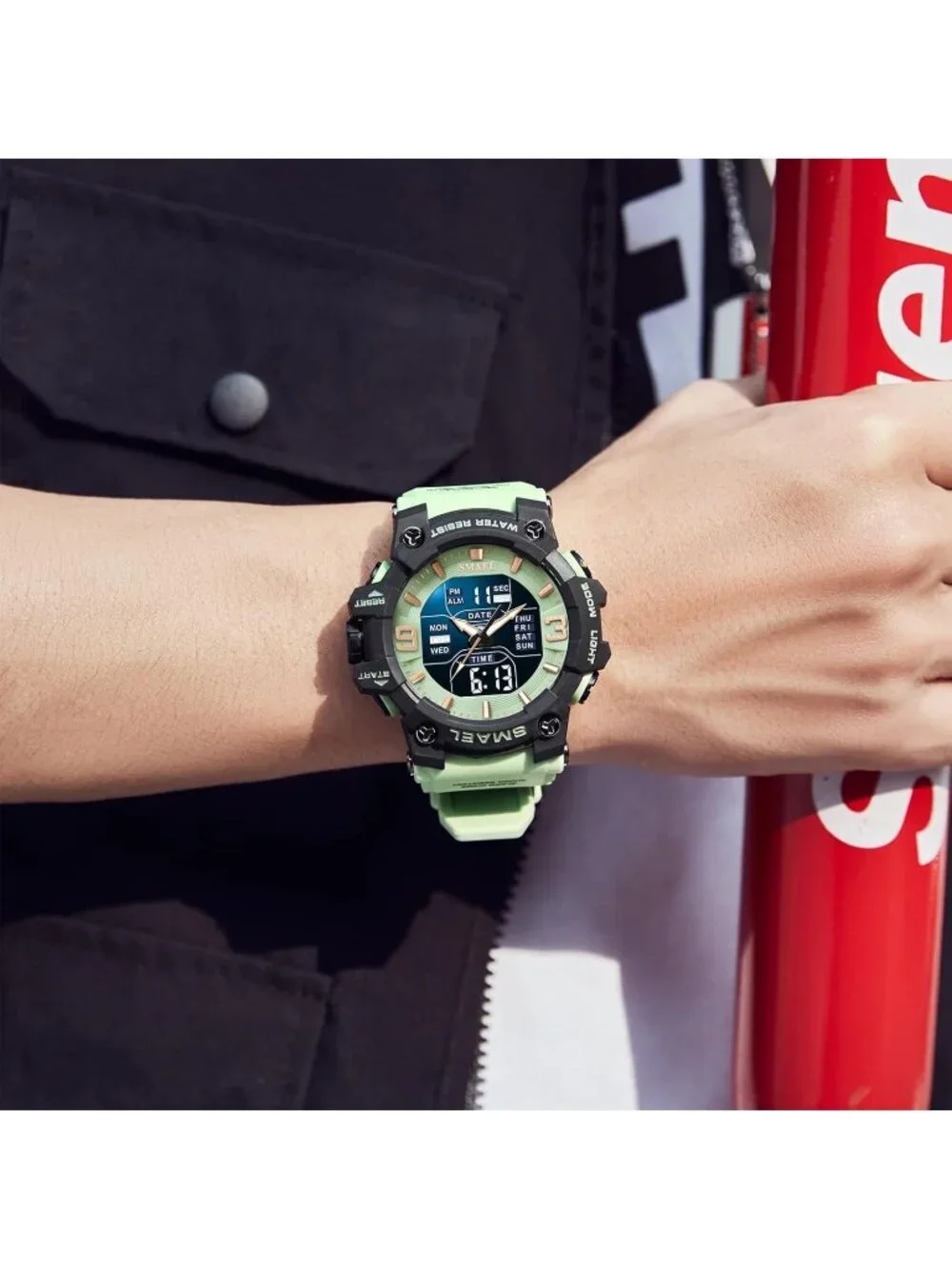 Men's Grass Green Analog Quartz Luminous Waterproof LED Electronic Digital Watch